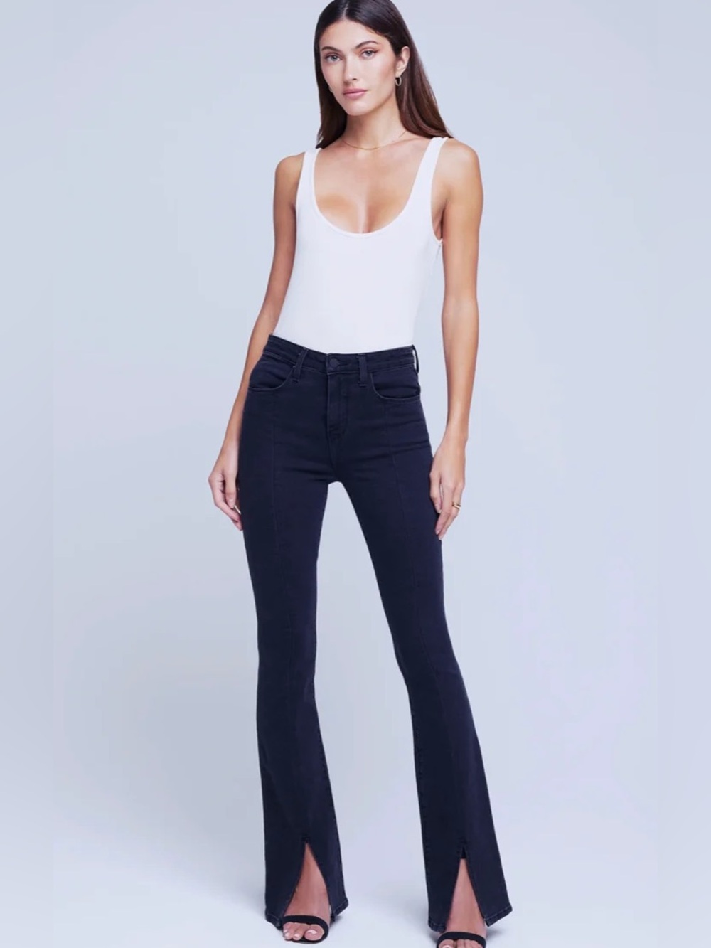 L'AGENCE Coated Washed Black Beatrix Split Hem Boot Cut Flare High Waist Jeans S